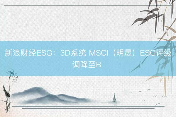 新浪财经ESG：3D系统 MSCI（明晟）ESG评级调降至B 