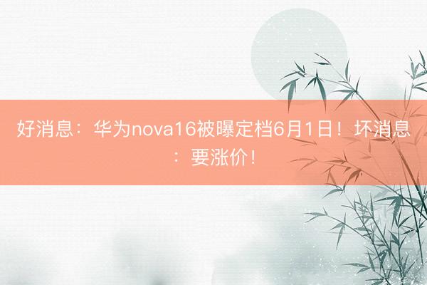 好消息：华为nova16被曝定档6月1日！坏消息：要涨价！