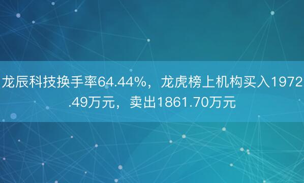 龙辰科技换手率64.44%,龙虎榜上机构买入1972.49万元,卖出1861.70万元