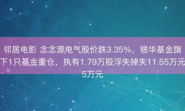 邻居电影 念念源电气股价跌3.35%，银华基金旗下1只基金重仓，执有1.79万股浮失掉失11.55万元